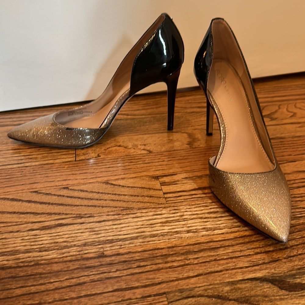 BCBG Generation ombré black gold sparkle pumps sue 9.5. Four inch heels.